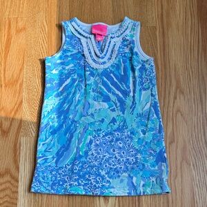 Lilly Pulitzer Blue Multi Floral Tank with Embellished Neckline size 2-3